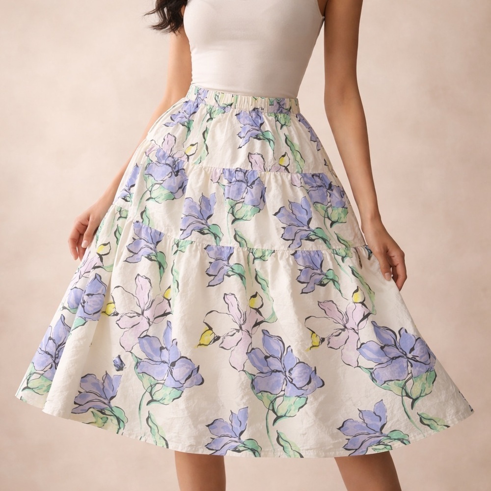 A New Day Floral Tiered Skirt Size 2X Viral Cottagecore Aesthetic Flowy Midi